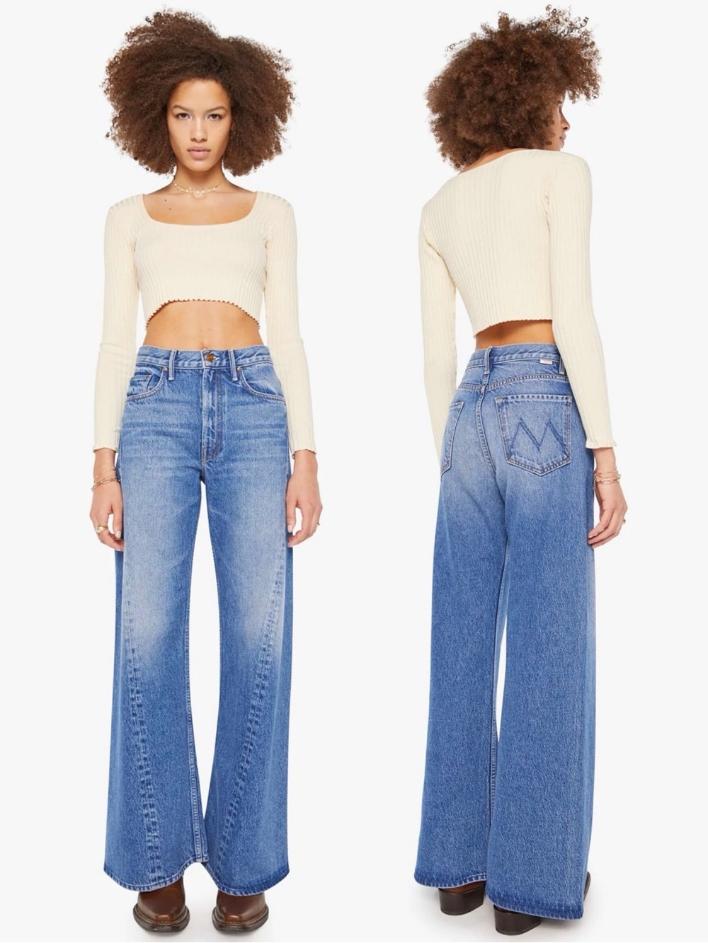 Mother Snacks The Lemon Twist Wide Leg Jeans Rolling In The Dough - Picture 9 of 11